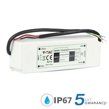 Zasilacz LED V-TAC 150W 12V 12.5A IP67 Hermetyczny Filtr EMI VT-22155 5 Lat