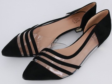 BALERINY DAMSKIE ZAMSZOWE W SZPIC SILIKONOWE SANDAŁY CZARNE 42