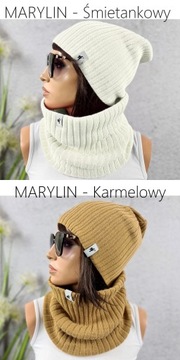 Ciepły KOMPLET CZAPKA + KOMIN Jakość MODNE KOLORY
