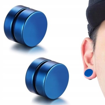 KLIPSY DO USZU MĘSKIE NIEBIESKIE KOLCZYKI MAGNES