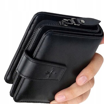 ЭЛЕГАНТНЫЙ КОЖАНЫЙ КОШЕЛЕК, ЧЕРНАЯ КОЖАНАЯ ЗАЩЕЛКА