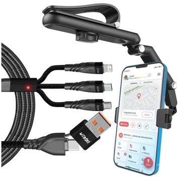UCHWYT HOLDER NA TELEFON NA OSŁONĘ PRZECIWSŁONECZNĄ DO AUTA+Kabel 6w1 NYLON