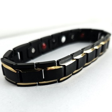 Bransoletka magnetyczna męska zdrowotna CZARNO-ZŁOTA 19cm Prezent Versatile