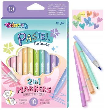 FLAMASTRY PASTELOWE DWUSTRONNE pisaki mazaki markery COLORINO 10 kolorów