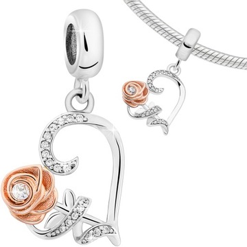 Charms Serce Charms Róża Srebro Zawieszka Charms