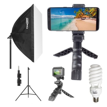 ZESTAW dla youtubera SOFTBOX żarówka uchwyt