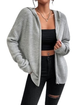 SHEIN SWETER DAMSKI SZARY Z KAPTUREM BASIC 38 ŁOA