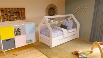 Детская кровать-домик 160х80 белая с ящиком+каркасом+рейлингом