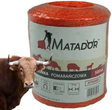 LINKA drut plecionka POMARANCZOWA PASTUCH DO PASTUCHA NA BYDŁO BYKI 500m