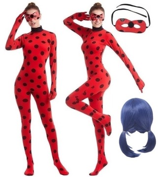 STRÓJ KOSTIUM BIEDRONKA COSPLAY LADYBUG KOMBINEZON PERUKA 164/170 M/L