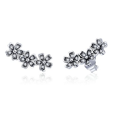 Earrings Silver Flowers Daisies with Zircons 925 Silver Studs