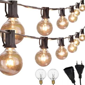 Girlanda Ogrodowa Lampki Żarówki Kule 7,6m 25+2szt Ogrodowe łańcuch