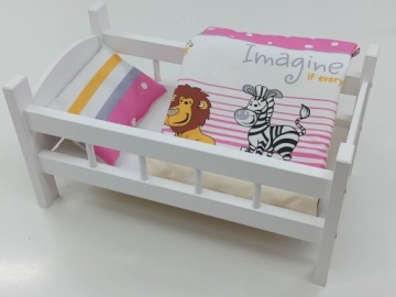 ŁÓŻECZKO DREWNIANE BIAŁE dla lalek + POŚCIEL