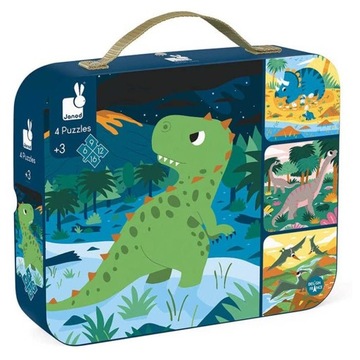 Puzzle progresywne w walizce Dinozaury 4 układanki dla dzieci 3lata+, Janod