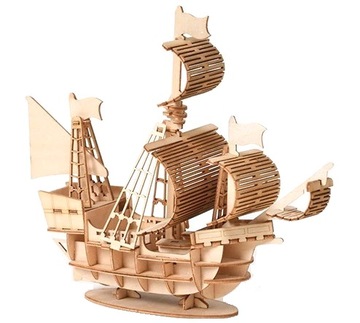 Drewniane puzzle 3d statek kreatywne dzieci i dorośli