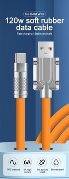 Желтый кабель USB-C для мобильного телефона длиной 2 м, кабель для передачи данных, 120 Вт, 6 А, Fast Char