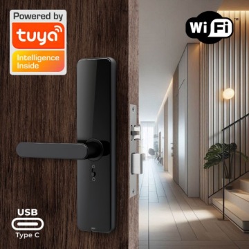 Умная дверная ручка Tuya, цилиндр замка Wi-Fi, RFID-код, отпечаток пальца