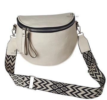 LISTONOSZKA TOREBKA DAMSKA DUŻA NERKA SASZETKA CROSSBODY NA PASKU JASNY BEŻ