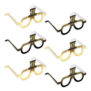 zestaw IMPREZOWE OKULARY papierowe HAPPY NEW YEAR złoty x6