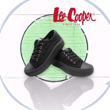 Buty Trampki damskie Na Platformie Lee Cooper Ażurowe czarne tenisówki 40