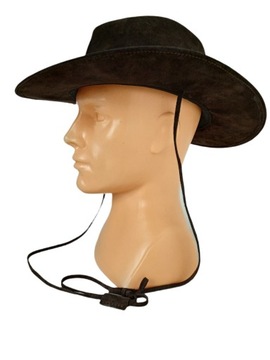 КОРИЧНЕВАЯ КОЖАНАЯ ШЛЯПА НА РЕМЕНКАХ - РАЗМЕР L