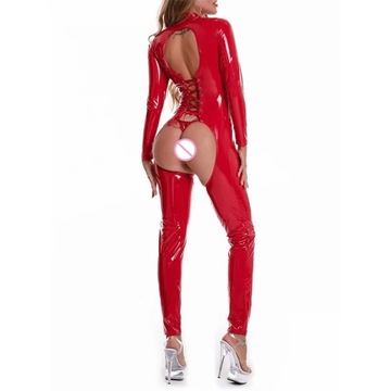 Женский секс-латексный костюм с вырезами, комбинезон для мокрой уборной