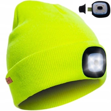CZAPKA ZIMOWA ROBOCZA WYWIJANA CIEPŁA UNI LED SPORTOWA Z LATARKĄ USB