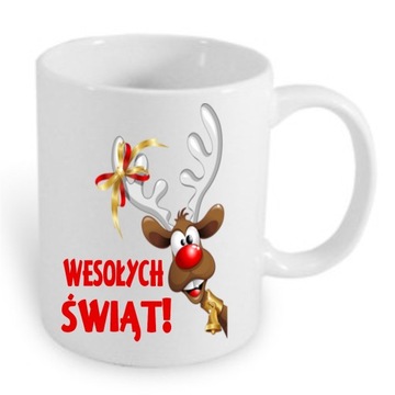 kubek świąteczny klasyczny 330 ml Renifer + imię