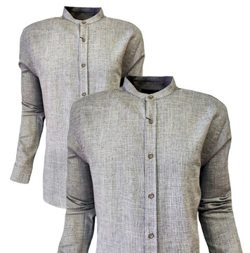 Koszula letnia CASUAL stójka kombinowany rękaw grey L
