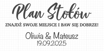 Naklejki na plan stołów IMIONA I DATA ślub wesele 40x20cm