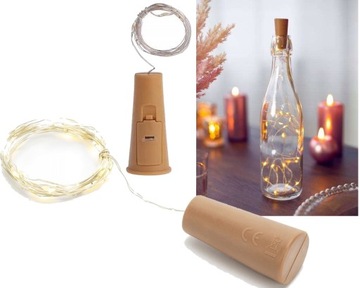 LAMPKI DEKORACYJNY KOREK DO BUTELKI ŚWIATŁO BIAŁE CIEPŁE