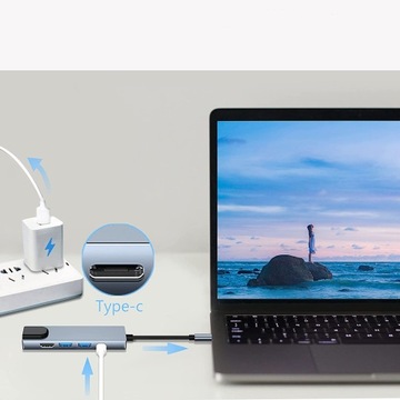 ХАБ СЕТЕВАЯ КАРТА 5-В-1 АДАПТЕР USB-C 3.0 HDMI LAN ETHERNET GIGABIT RJ45