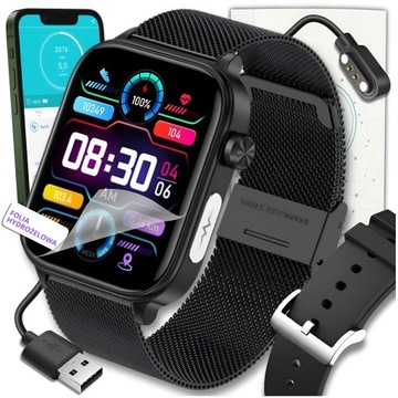 SMARTWATCH MĘSKI ZEGAREK EKG ROZMOWY POMIAR CUKRU PL MENU TĘTNO SMART WATCH