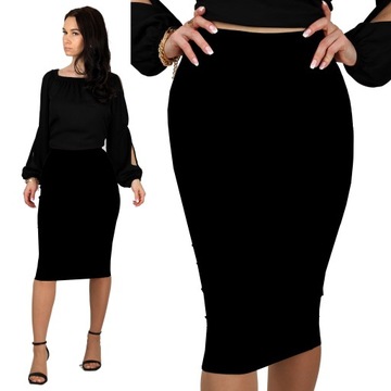 4XL TUBA CZARNA spódnica dopasowana midi ołówkowa dzianinowa obcisła 48