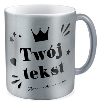 KUBEK srebrny TWÓJ TEKST IMIĘ NADRUK KREATOR