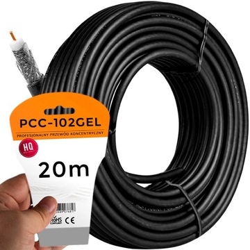 KABEL ANTENOWY KONCENTRYCZNY CZARNY ŻEL Cu PRZEWÓD ZEWNĘTRZNY ZIEMNY 4K 20M