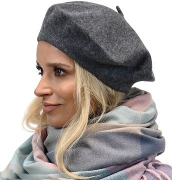 Beret Damski w stylu francuskim Grafit Melanż