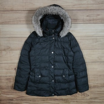 TOMMY HILFIGER Kurtka Parka Puchowa Damska z Futerkiem Logowana r. S