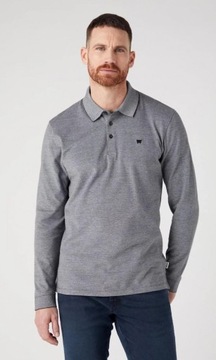 Wrangler REFINED POLO LS Black REGULAR SZARA POLÓWKA Z DŁUGIM RĘKAWEM M