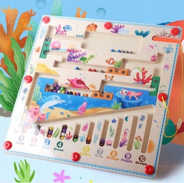 MAGNETYCZNA TABLICA EDUKACYJNA, SORTER KOLORÓW,PIÓRO, DREWNIANY MONTESSORI