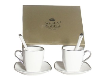 FILIŻANKI ŁYŻECZKA ESPRESSO QUEEN SREBRNY PASEK X