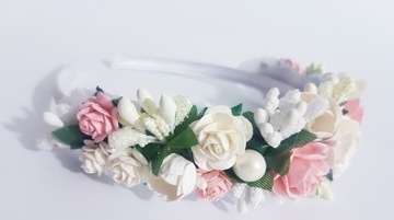 OPASKA KWIATY ECRU+RÓŻ KOMUNIA RÓŻYCZKI