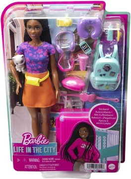BARBIE Lalka Podróżniczka Brooklyn Walizka Wakacje Kotek Brunetka HGX55