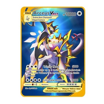 ARCEUS POKEMON VMAX METALOWA ZŁOTA KARTA PS10000 SUPER MOC GOLD METAL