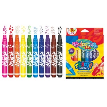 Маркеры двусторонние со штампами, 10 цветов, Colorino