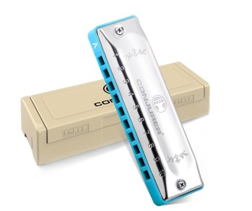 Harmonika ustna Blues A DUR 10-otworowa + etui CONJURER