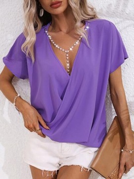SHEIN FIOLETOWA BLUZKA Z PEREŁKAMI KRÓTKI RĘKAW XL 62226
