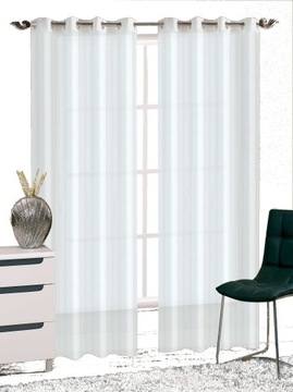 ZASŁONA woal FIRANA 145X250 Przelotki BIEL BIAŁE