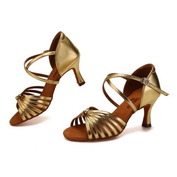 BUTY DO TAŃCA TANECZNE POŁYSKUJĄCE ZŁOTE 7,5cm