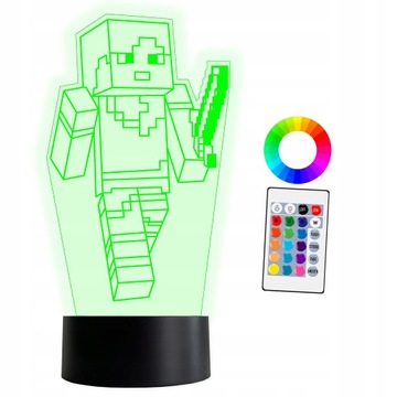 XL Lampka LED 3D Minecraft Steve 16 kolorów + Pilot IMIĘ Grawer